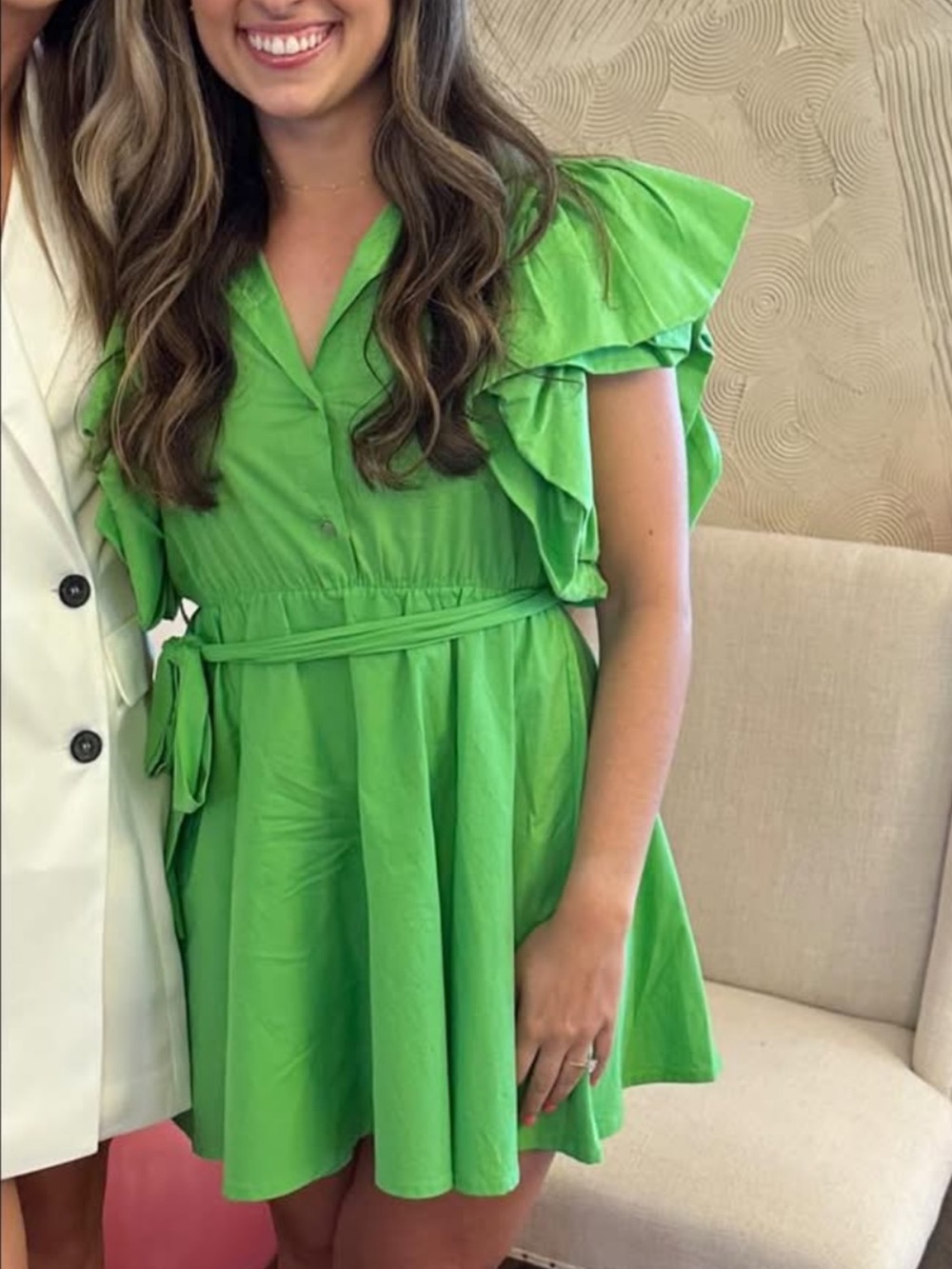 Green Ruffle Sleeve Mini Dress - Women